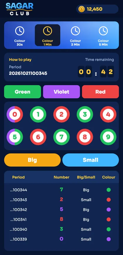 Sagar Club WinGo colour prediction screen