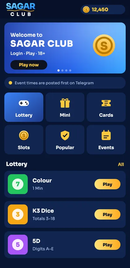Sagar Club lobby tabs and lottery rooms
